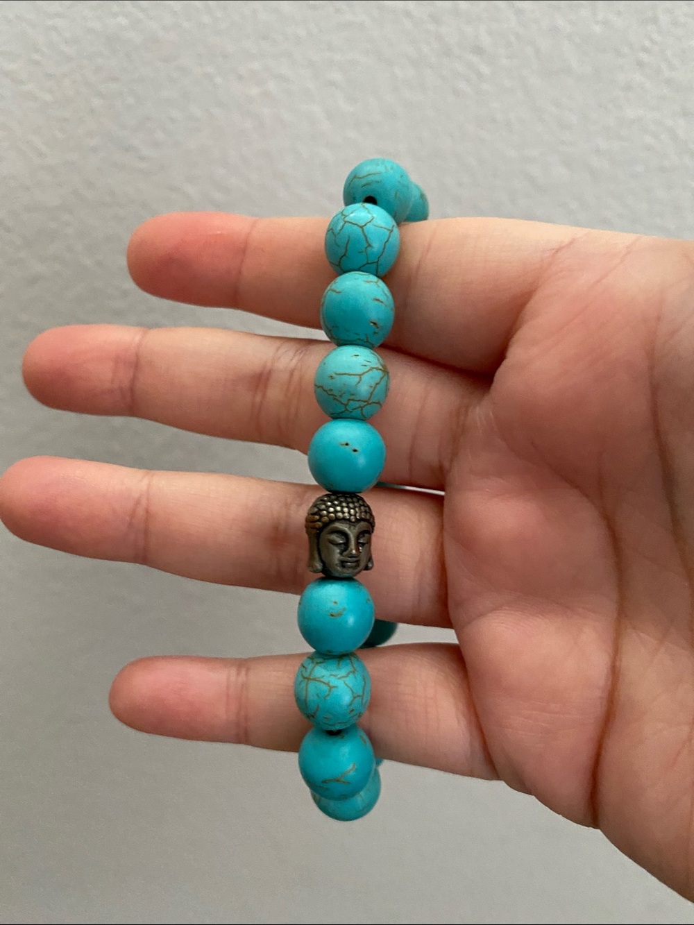 Turquoise Buddha Bead Stretch Bracelet - Blue